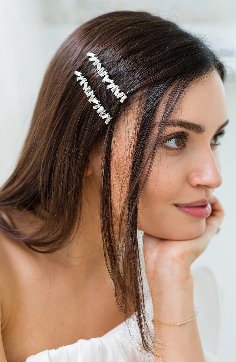 Brides & Hairpins Tobi Set of 2 Hair Clips, Main, color, Silver