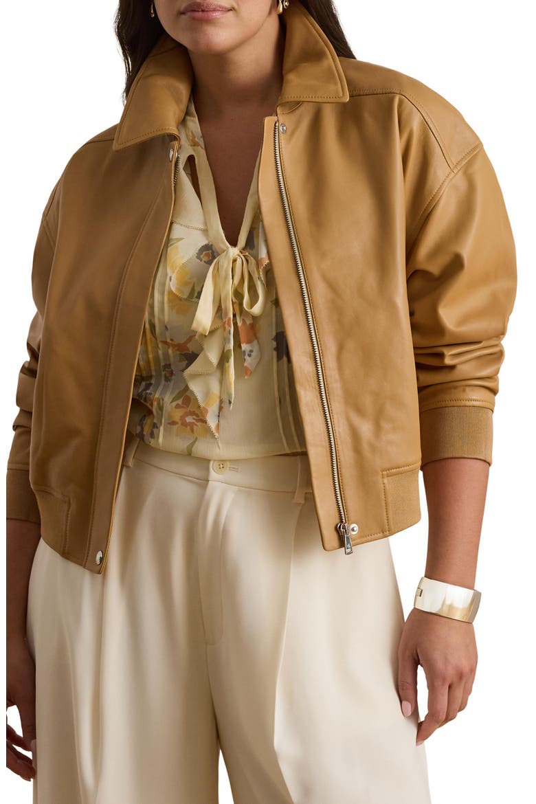 Lambskin Leather Flight Jacket, Alternate, color, BROWN