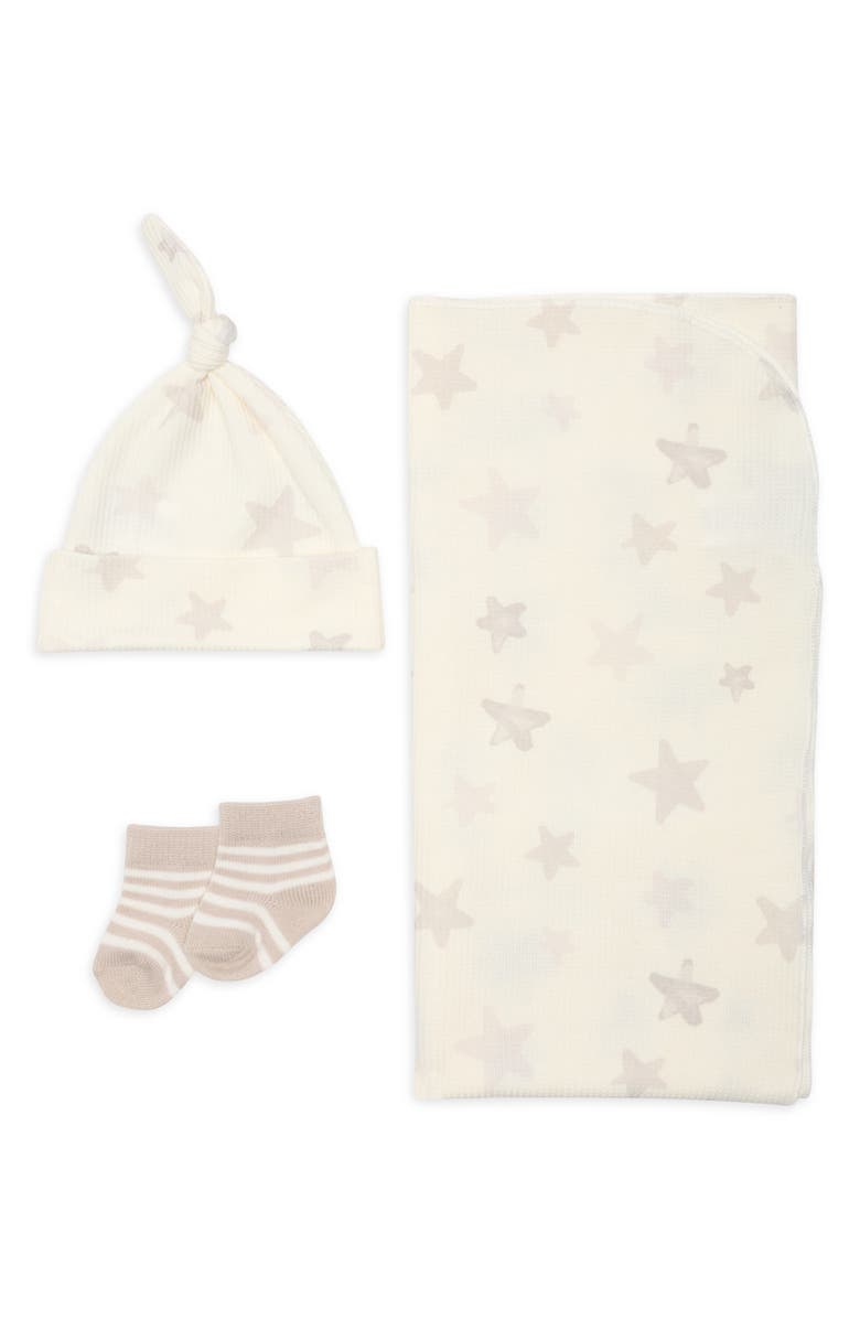 Toby Star Waffle Blanket, Hat & Socks Set, Main, color, Mushroom