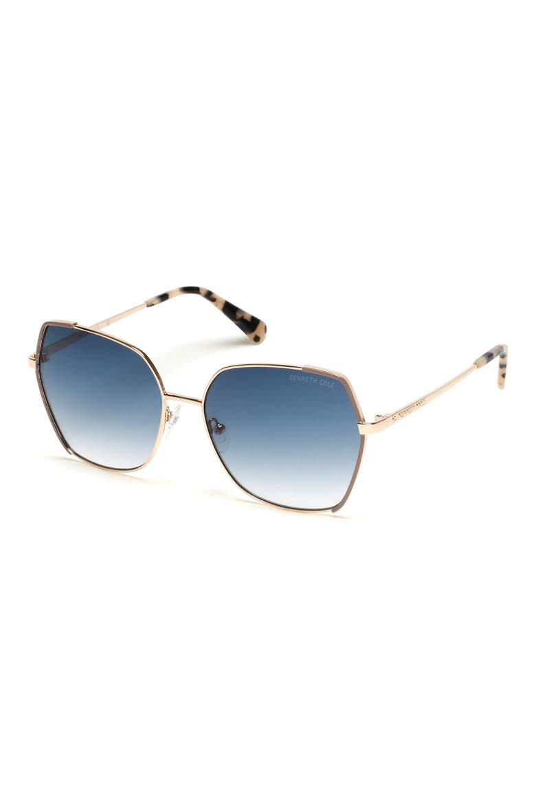60mm Geometric Sunglasses, Main, color, GOLD / GRADIENT BLUE