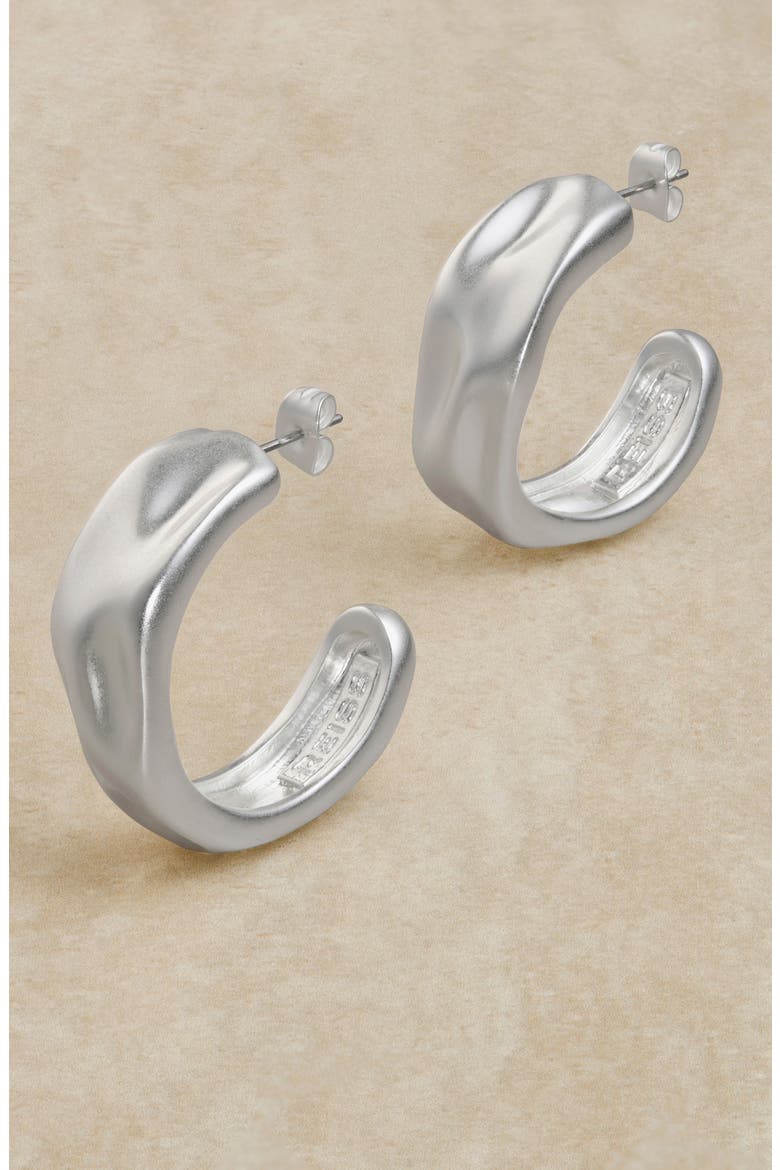 Halle Hammered Hoop Earrings, Alternate, color, SILVER TONE