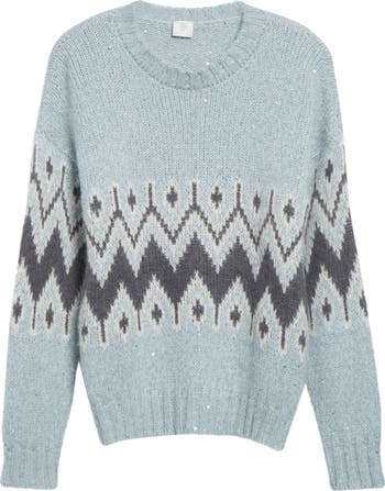 Eleventy Sequin Embellished Fair Isle Alpaca & Mohair Blend