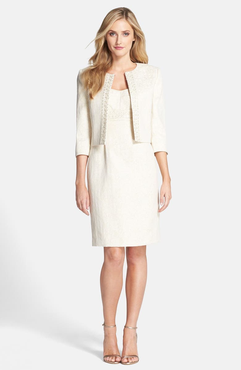 Tahari Metallic Jacquard Jacket & Dress, Alternate, color,