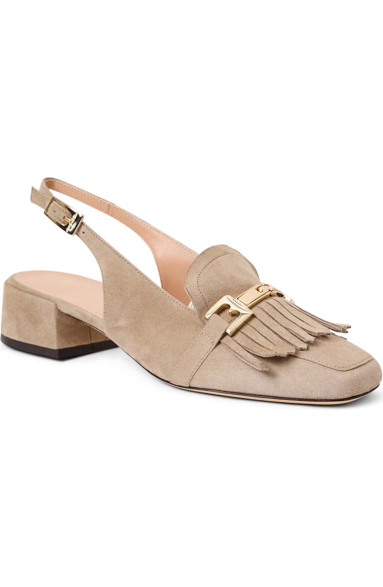 Bruno Magli Olive Slingback Kiltie Bit Loafer Pump, Main, color, Taupe Suede