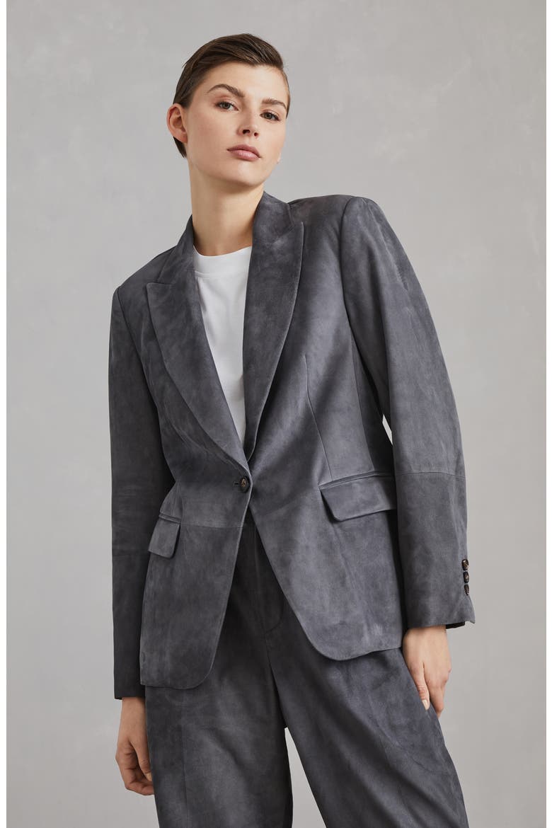 Suede blazer with monili, Alternate, color, Lead