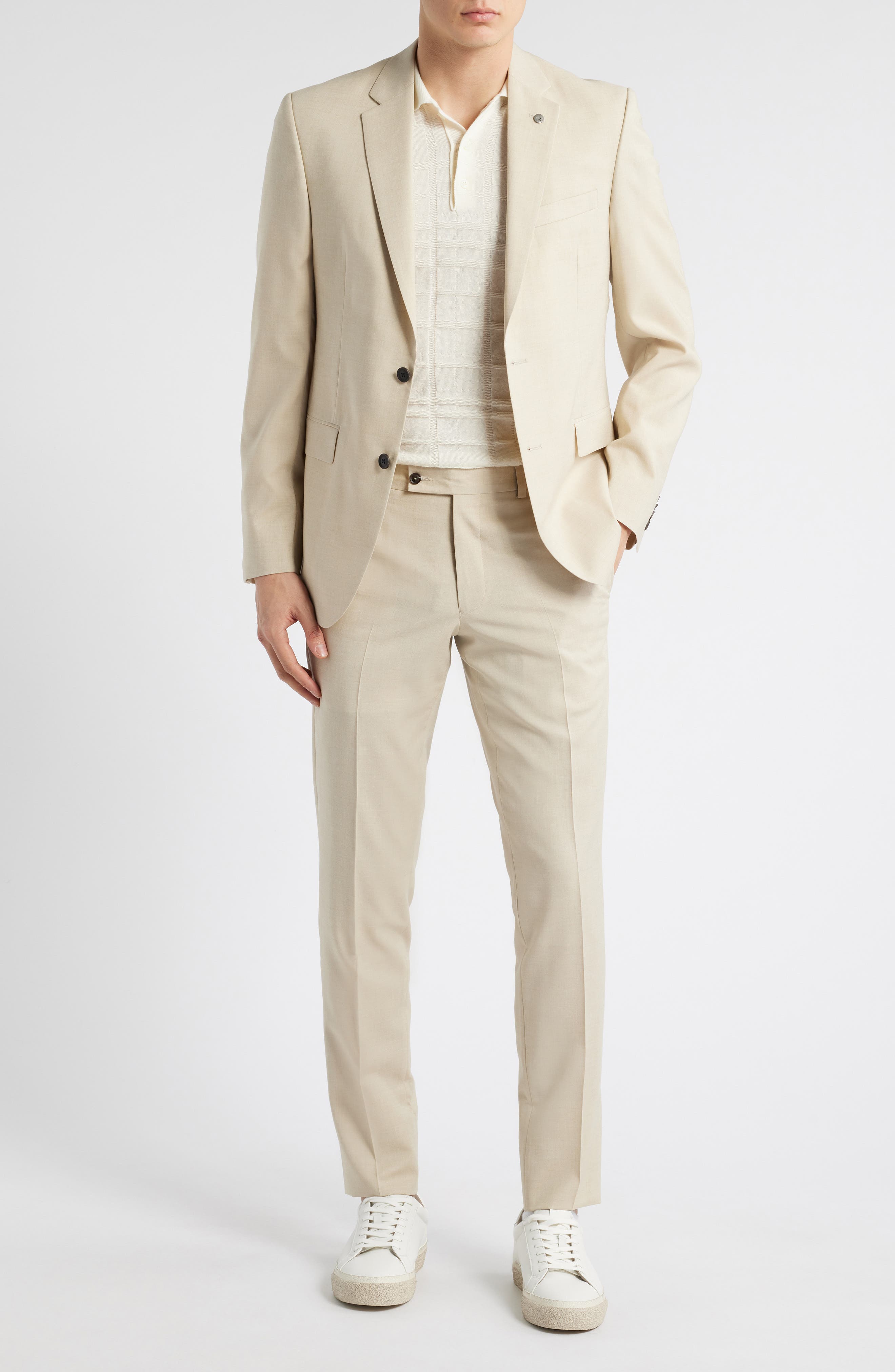 AllSaints Ross Slim Fit Solid Tan Wool Blend Suit