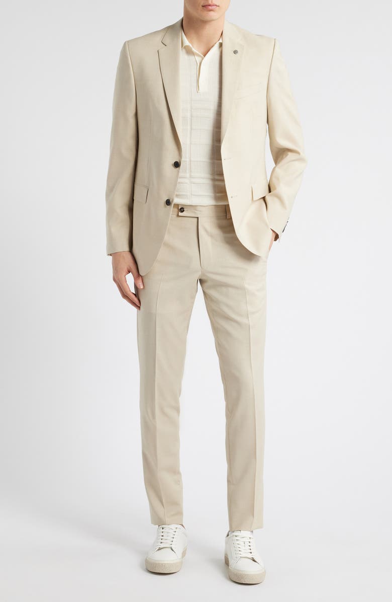 AllSaints Ross Slim Fit Solid Tan Wool Blend Suit, Main, color, Sand