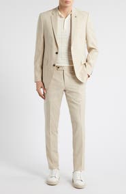 AllSaints Ross Slim Fit Solid Tan Wool Blend Suit