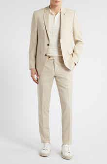AllSaints Ross Slim Fit Solid Tan Wool Blend Suit