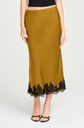 WAYF Vienna Lace Trim Satin Skirt