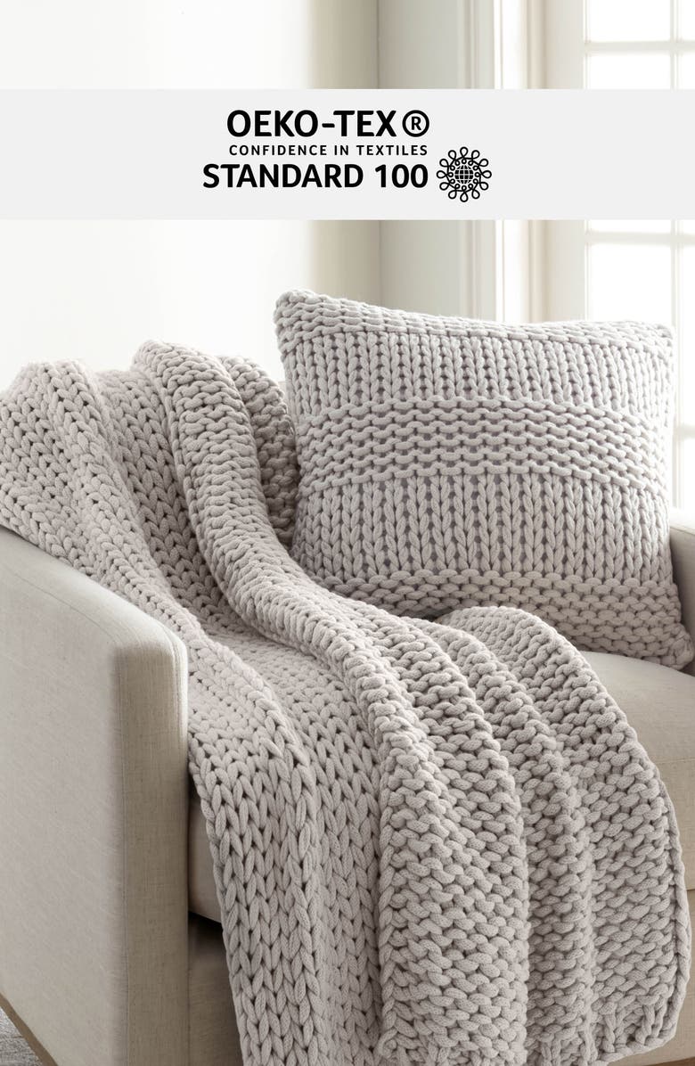 HOMESPUN Chunky Knit Accent Pillow & Oversize Throw Blanket Set, Alternate, color, Light Gray