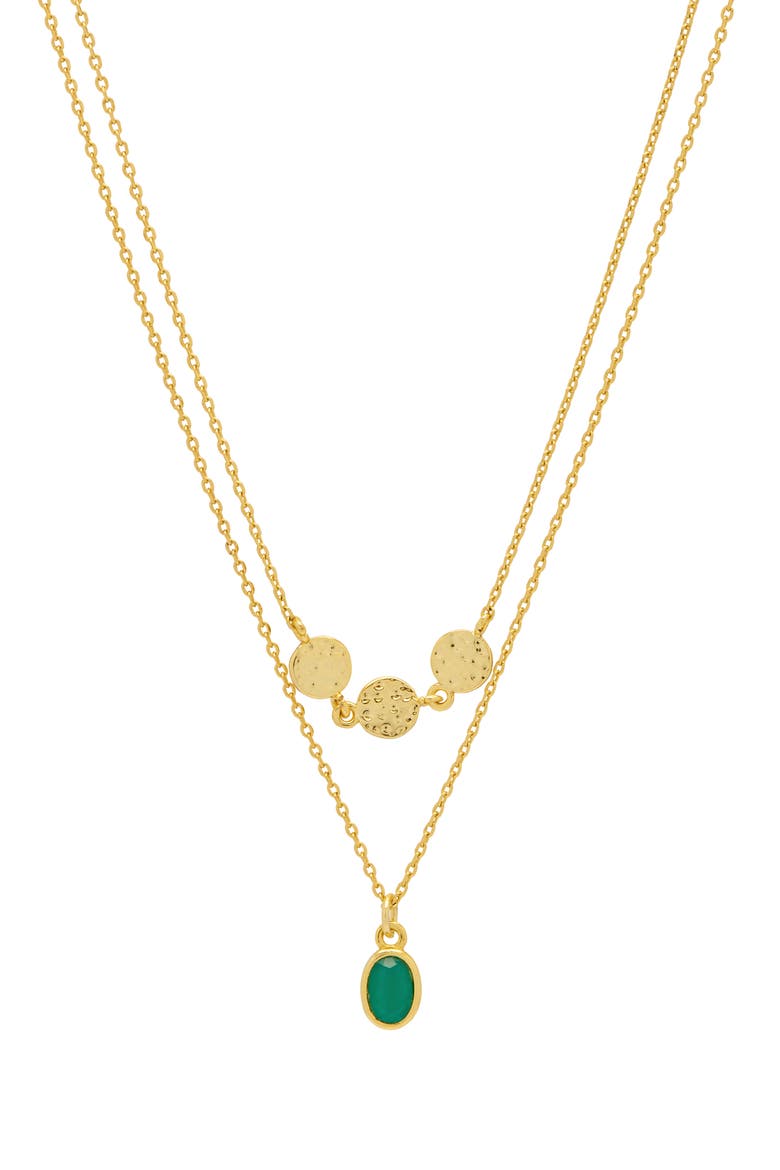 Textured Disc Green Onyx Duo Pendant Necklace, Main, color, GOLD