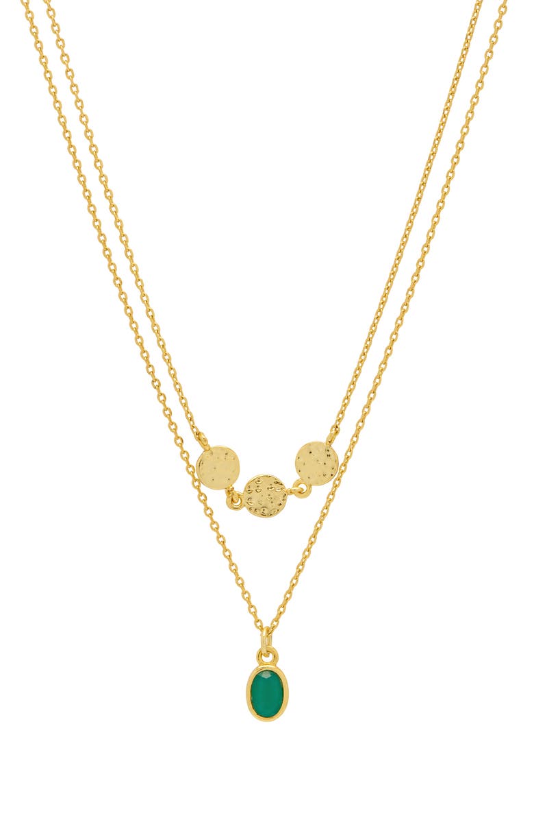 Estella Bartlett Textured Disc Green Onyx Duo Pendant Necklace, Main, color, Gold