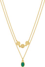 Estella Bartlett Textured Disc Green Onyx Duo Pendant Necklace