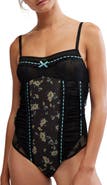 Free People Sara Floral Print Lace Corset Bodysuit