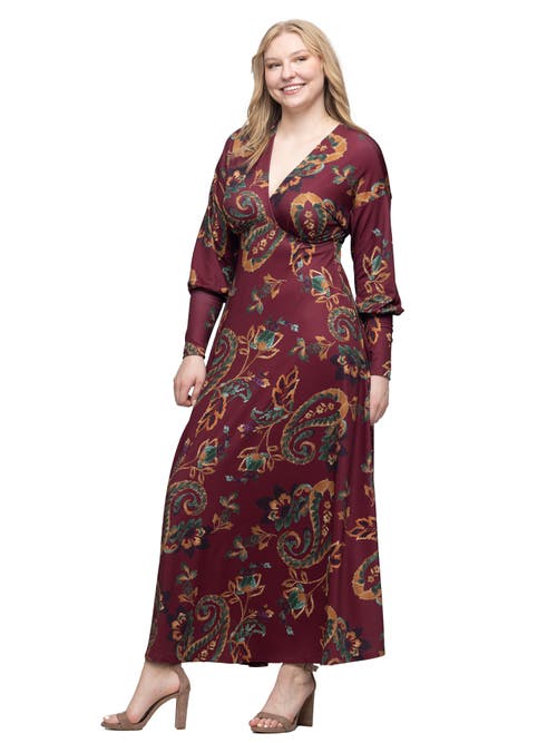 24seven Comfort Apparel Paisley Print Bishop Sleeve A Line Maxi Dress In Multi