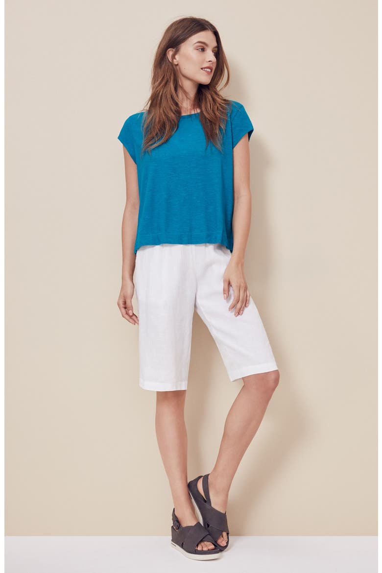 Organic Linen Pull-On Long Shorts, Alternate, color, BLACK