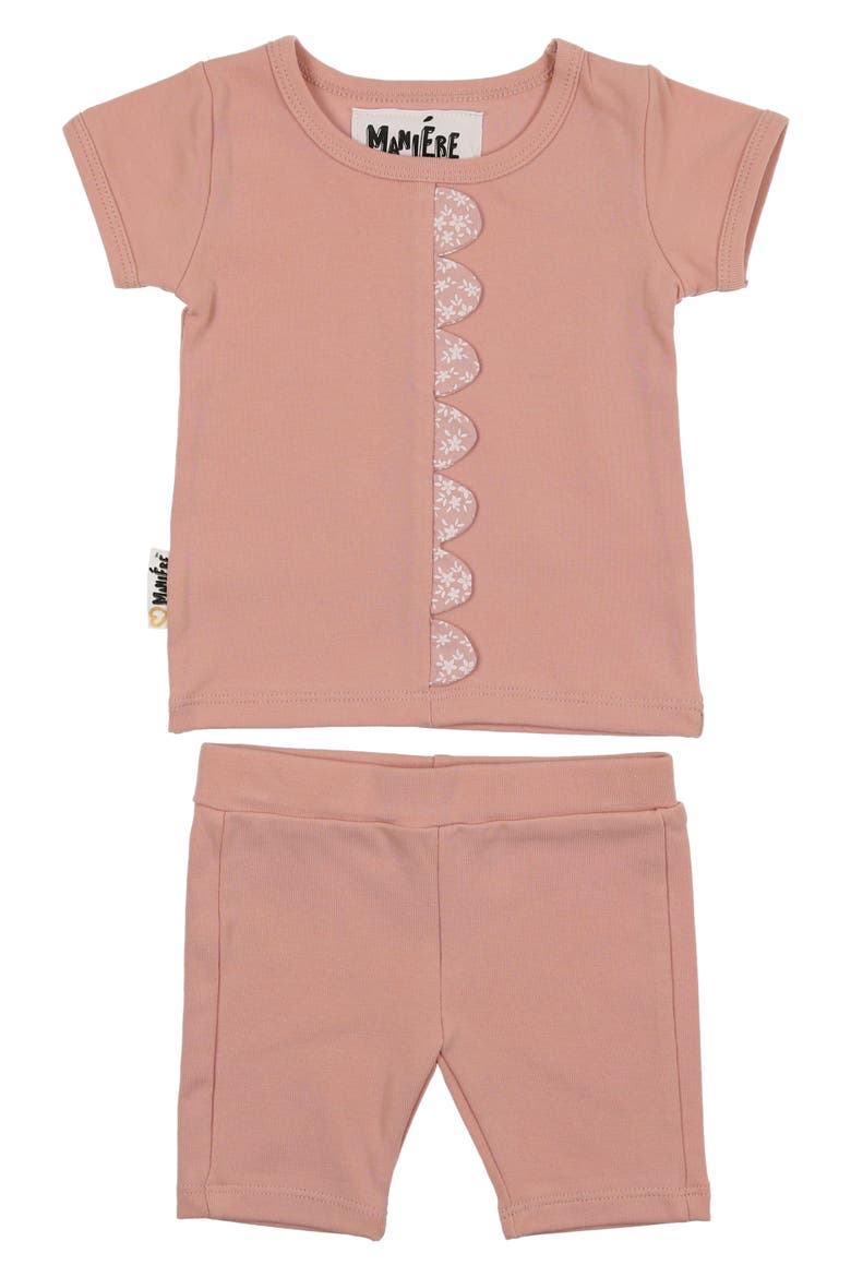 Kids' Floral Scalloped Shirt & Shorts Set, Main, color, SALMON