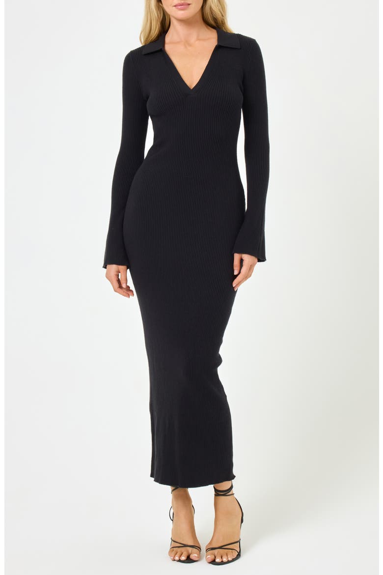 San Clemente Long Sleeve Cover-Up Maxi Dress, Main, color, BLACK