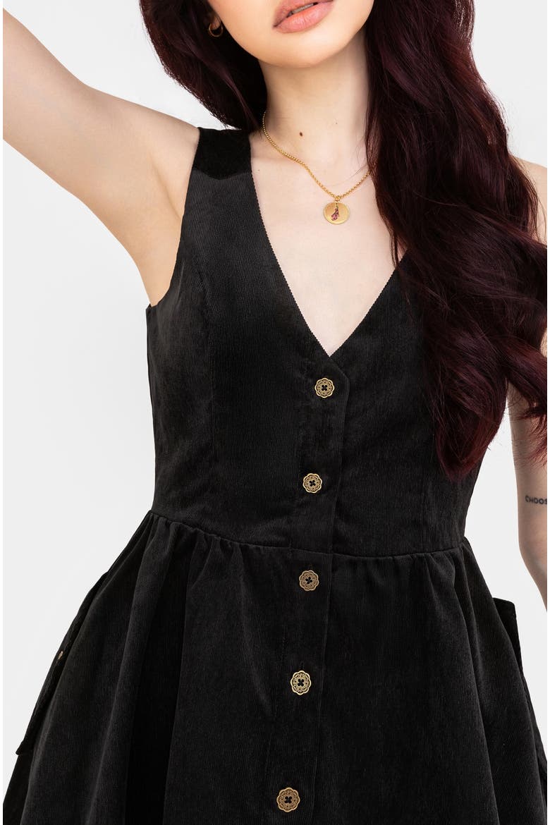Iris Button Up Pinafore Mini Dress, Alternate, color, Black