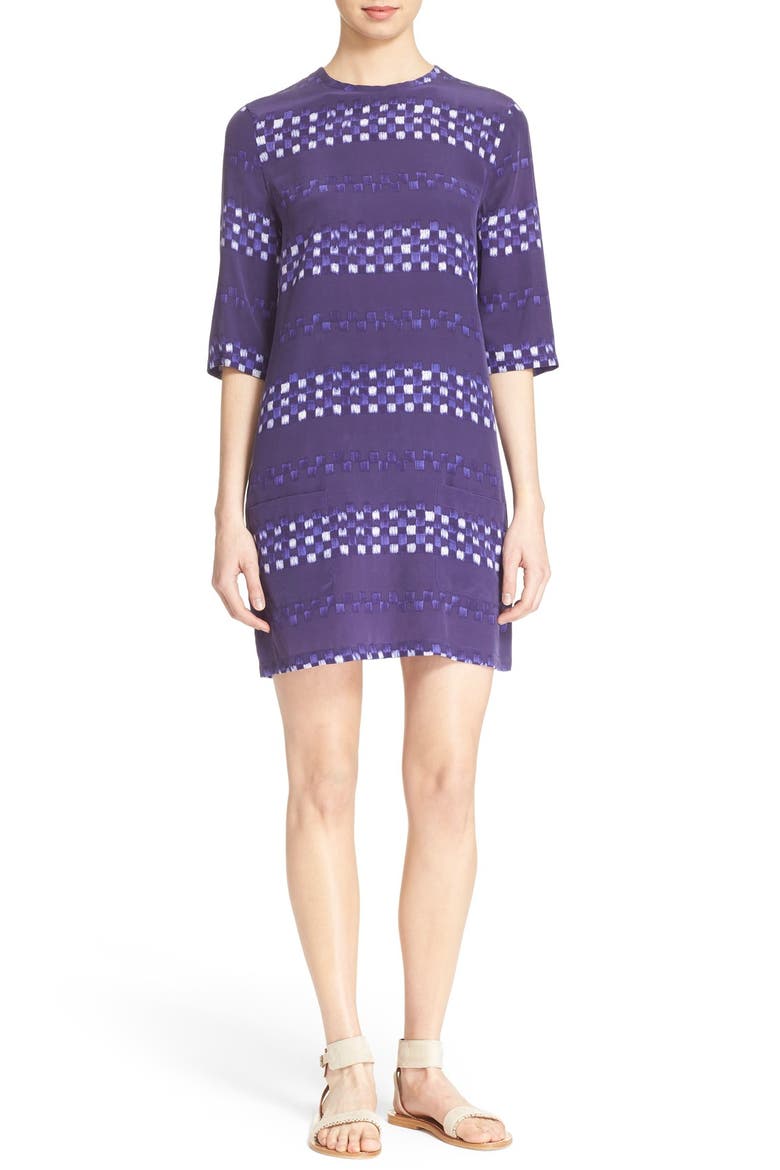 'Aubrey' Grid Stripe Silk Shift Dress, Main, color, ULTRAMARINE