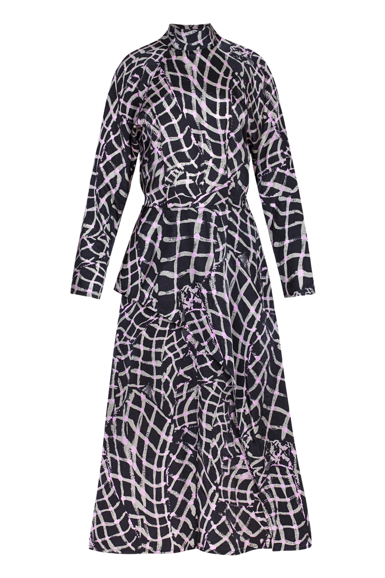 Replete High Neck Tie Silky Dress, Alternate, color, Folds