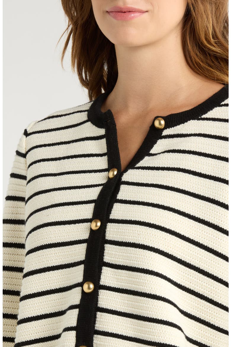 Catania Stripe Cotton Cardigan, Alternate, color, IVORY BLACK STRIPE