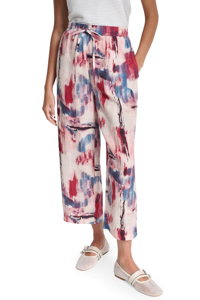 Print Pull-On Linen Pants, Main, color, URBAN BLOOM