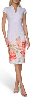 Calvin Klein Placed Floral Print Cap Sleeve Sheath Dress