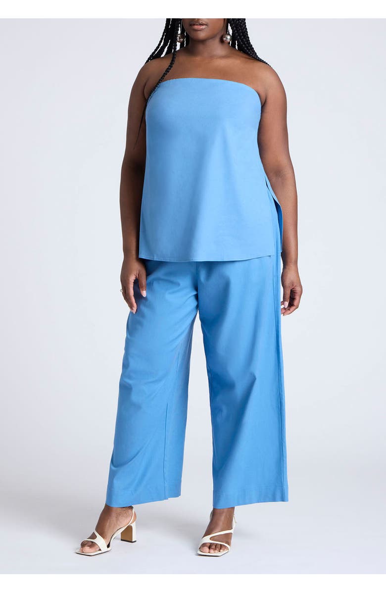 ELOQUII Linen Blend Column Tube Top, Alternate, color, Parisian Blue