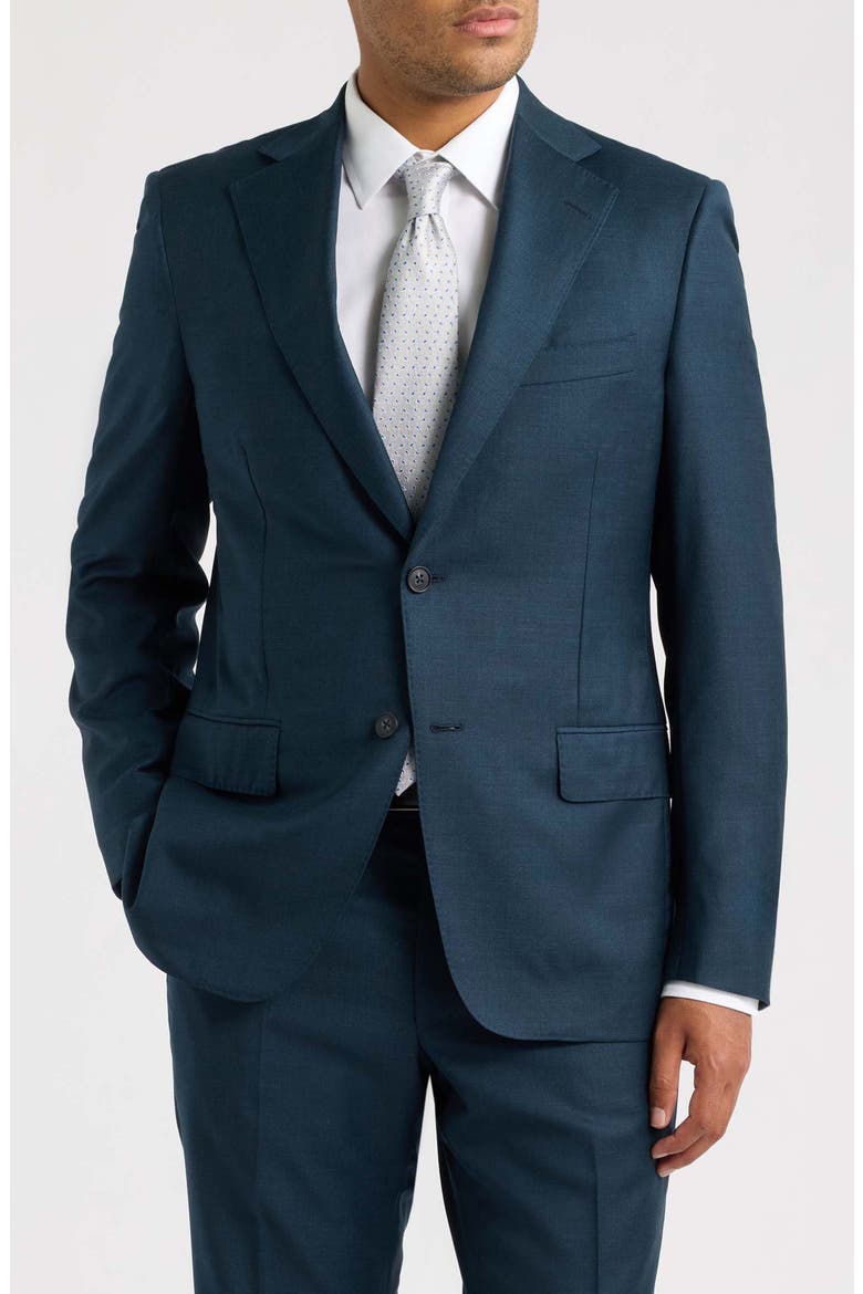 Solid Teal Super 130s Wool Suit, Alternate, color, GREEN