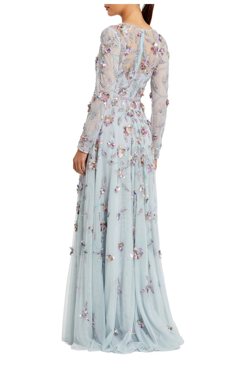 Mac Duggal Long Sleeve Floral Embellished Evening Gown, Alternate, color, Seafoam Multi