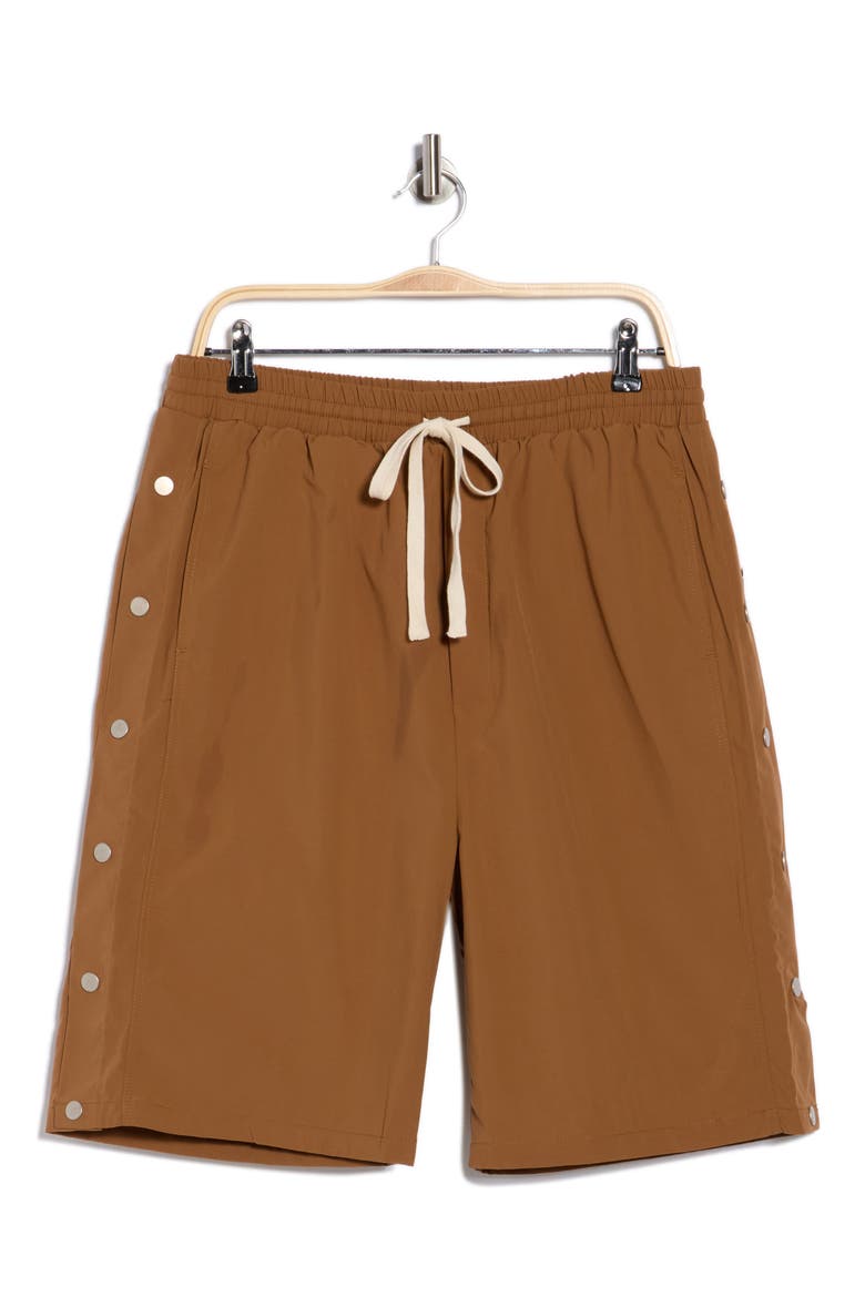 Side Snap Nylon Shorts, Alternate, color, BROWN