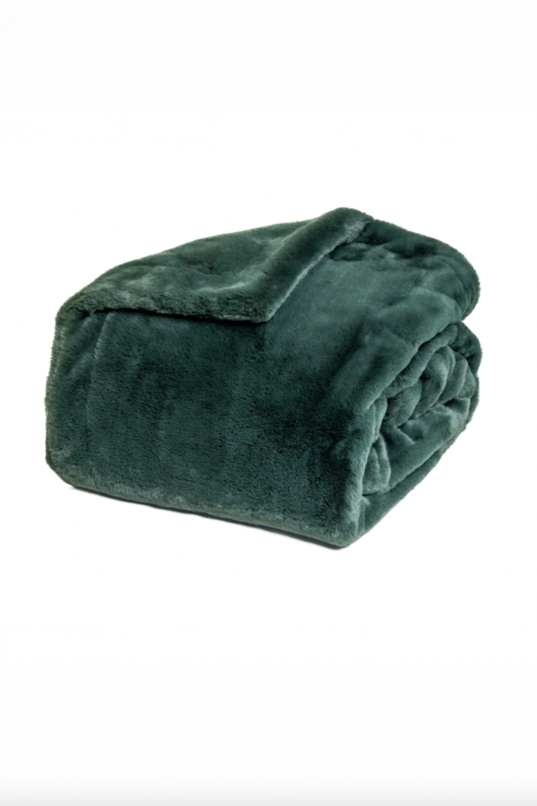 Santa Cruz Faux Fur Throw Blanket, Alternate, color, Forest Green