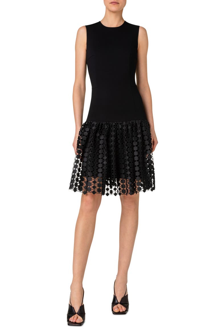 Dot Guipure Lace Hem Jersey Dress, Main, color, BLACK
