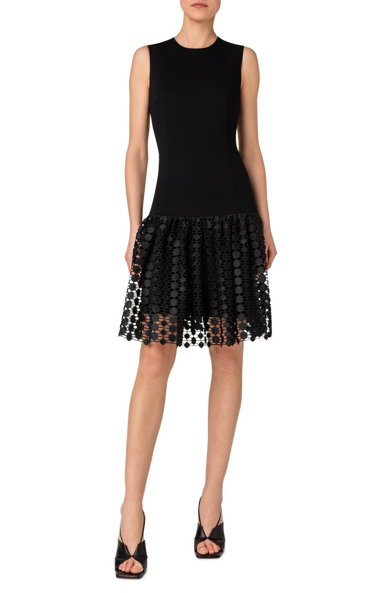 Akris punto Dot Guipure Lace Hem Jersey Dress, Main, color, 