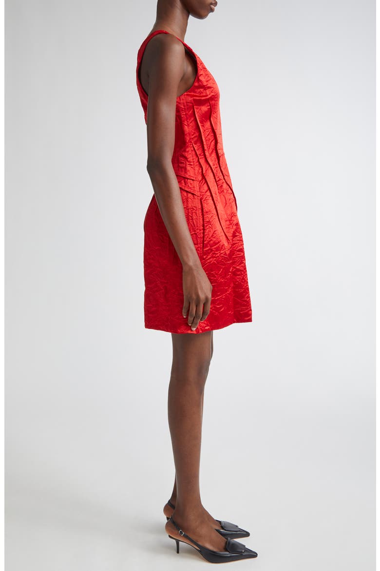 V-Neck Crushed Satin Minidress, Alternate, color, RED