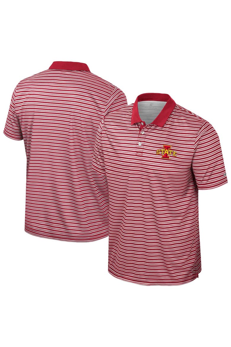 Men's Colosseum Cardinal Iowa State Cyclones Striped Polo, Alternate, color, Cardinal