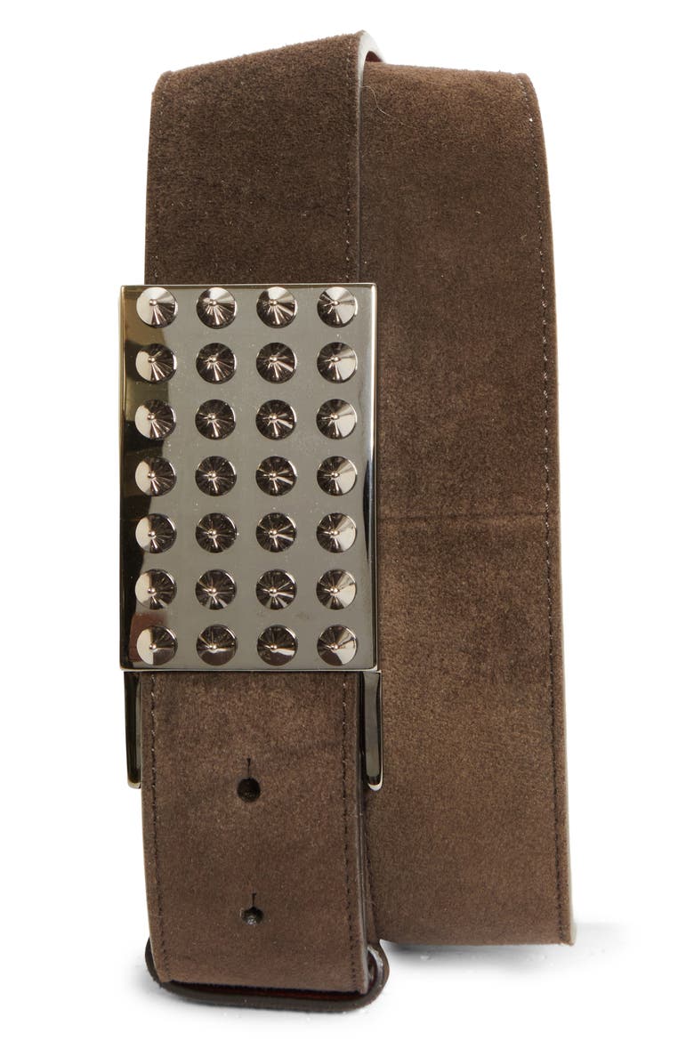 Funky Crosta Leather Belt, Main, color, CAFE/ GUN METAL