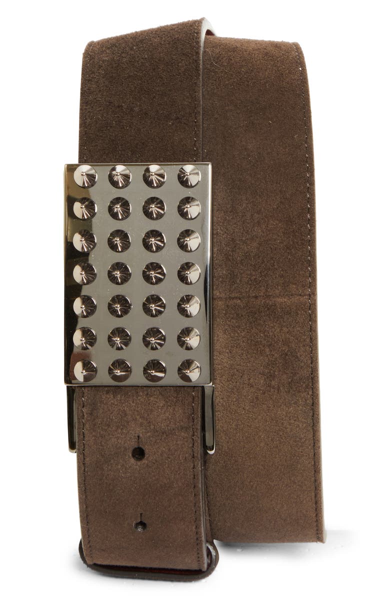 Christian Louboutin Funky Crosta Leather Belt, Main, color, Cafe/ Gun Metal