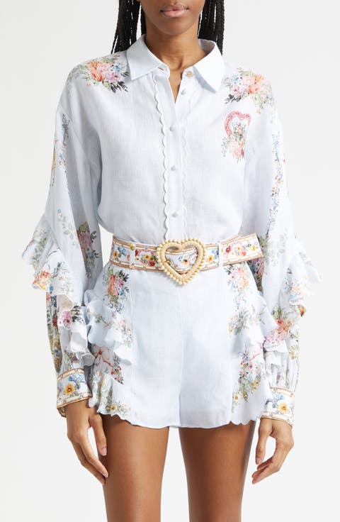 Seville Sweetheart Frill Detail Linen Button-Up Shirt