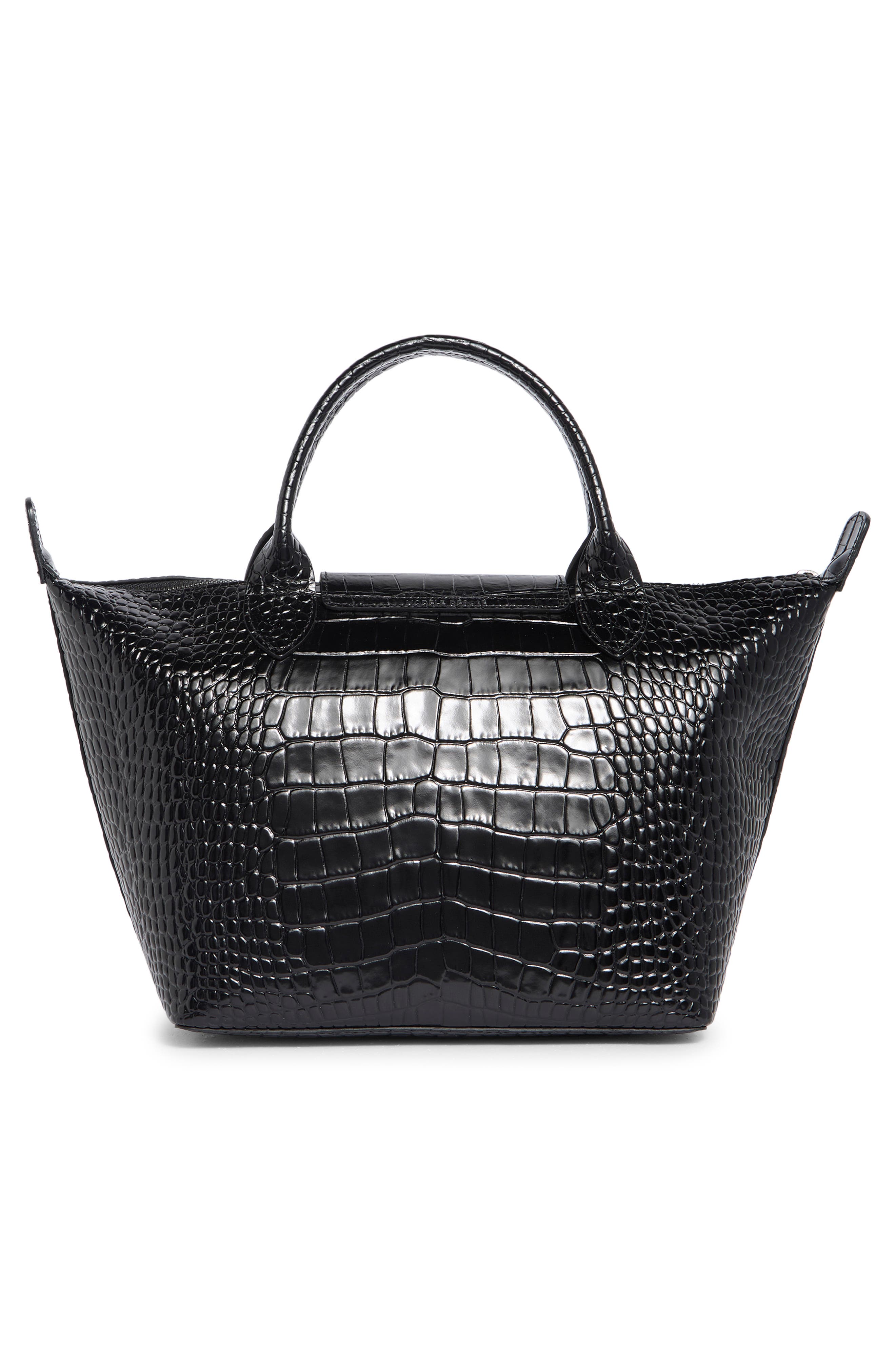 Longchamp Le Pliage Croc Embossed Tote, Alternate, color, Black