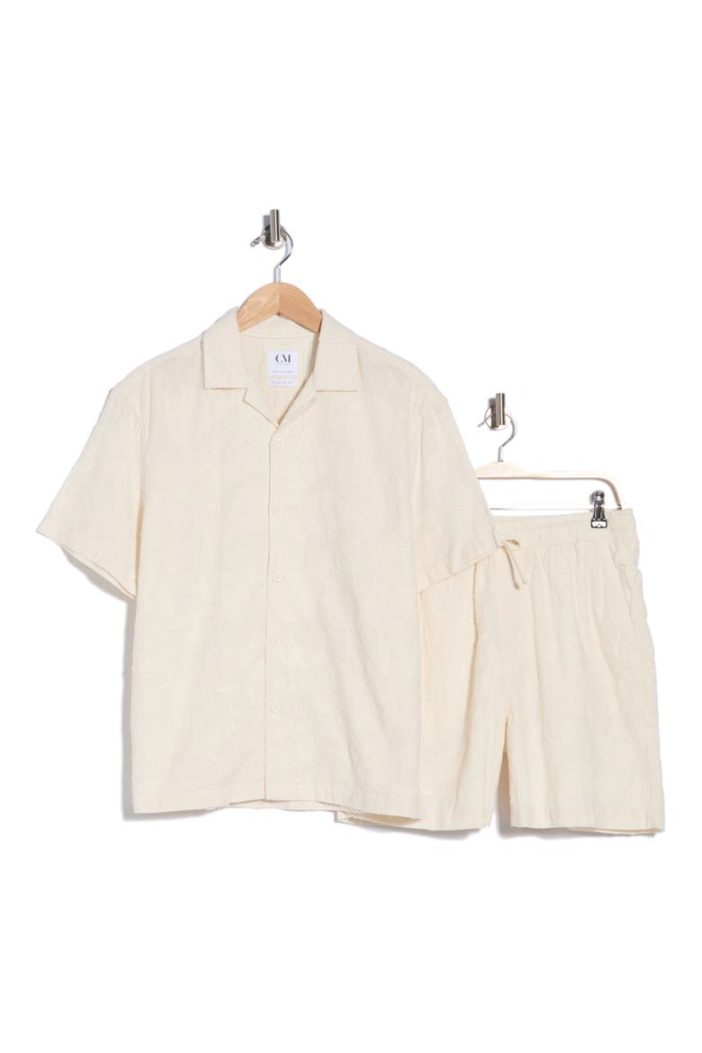 Floral Embroidered Cotton Camp Shirt & Shorts Set, Alternate, color, WHITE