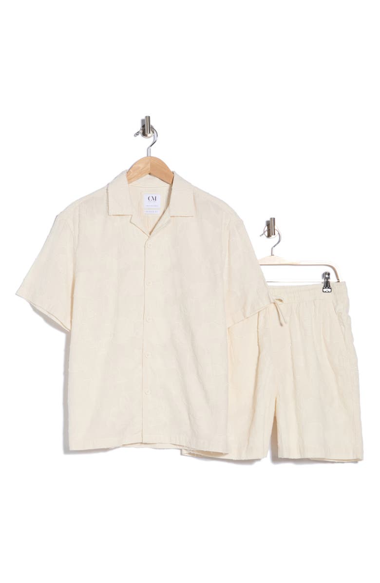DENIM AND FLOWER Floral Embroidered Cotton Camp Shirt & Shorts Set, Alternate, color, White
