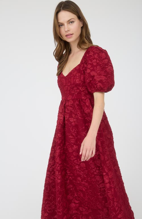 August Sky Sweetheart Puff Sleeve Midi Dress In Red
