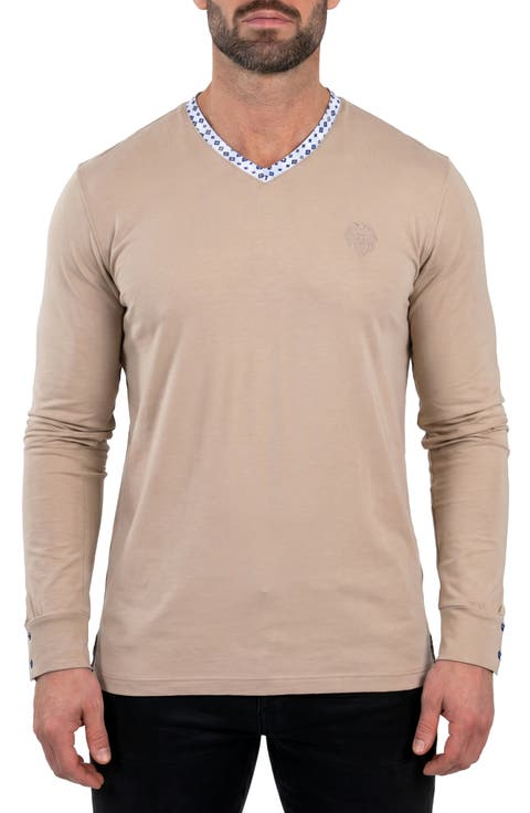 Edison Stretch Cotton Long Sleeve V-Neck T-Shirt