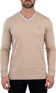 Maceoo Edison Stretch Cotton Long Sleeve V-Neck T-Shirt