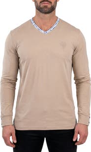 Maceoo Edison Stretch Cotton Long Sleeve V-Neck T-Shirt