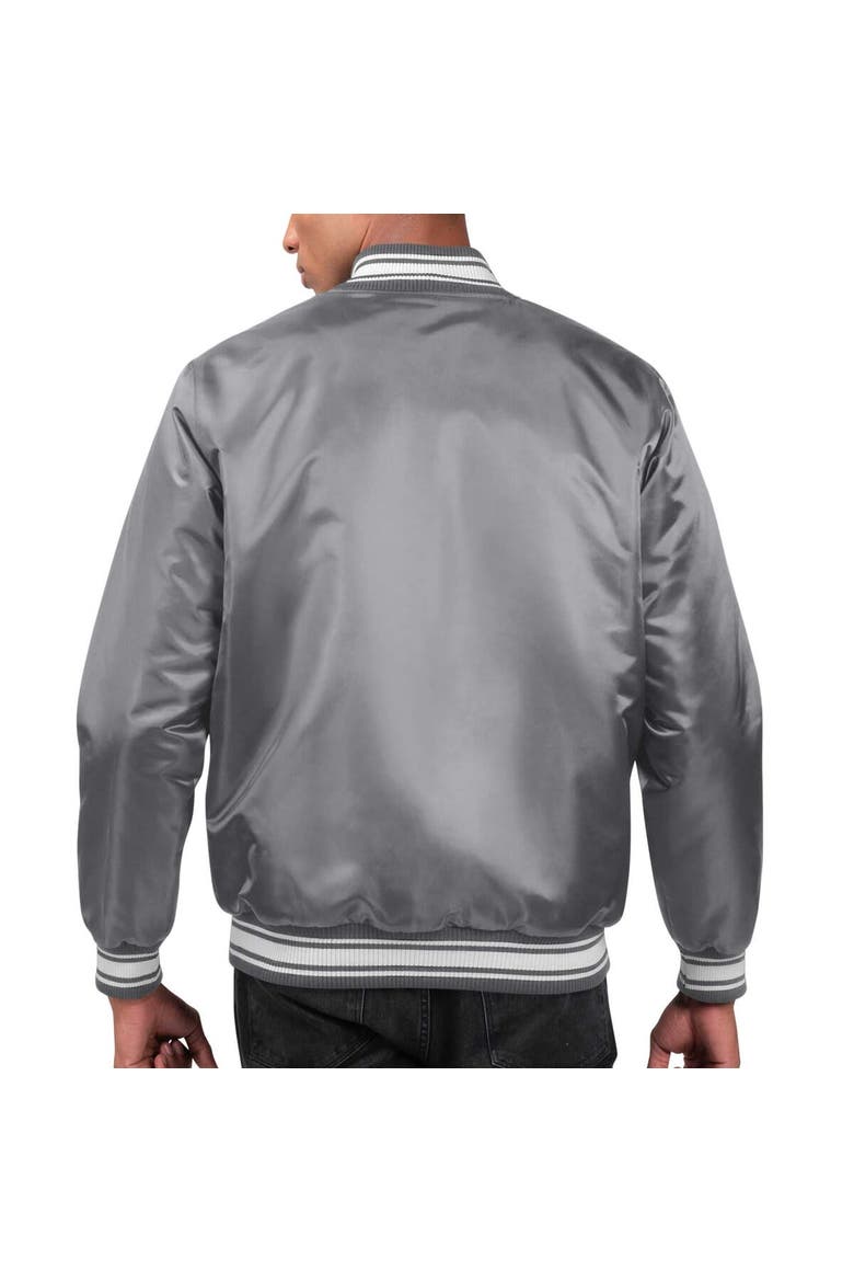 Men's Starter Heather Charcoal Cleveland Browns Locker Room Satin Varsity Full-Snap Jacket, Alternate, color, Gray