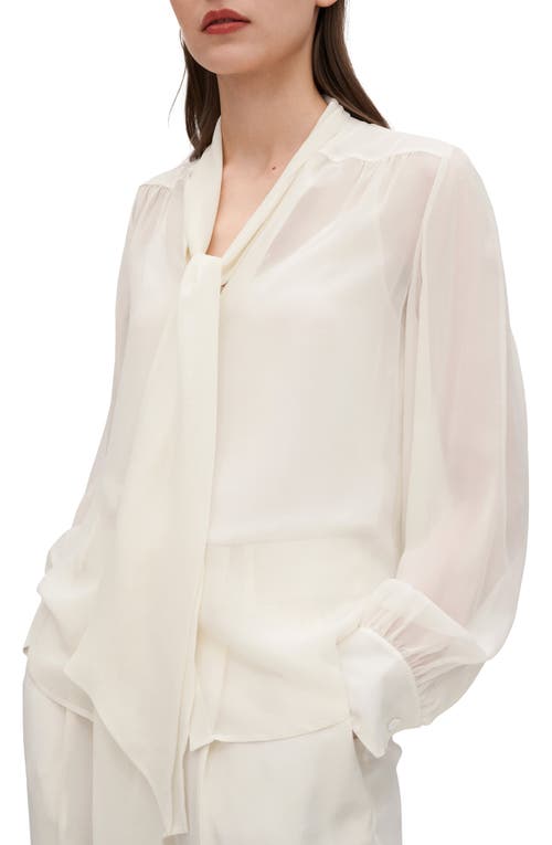 LILYSILK Women's Bow Tie Silk Jasmine Blouse in Natural White at Nordstrom, Size Large